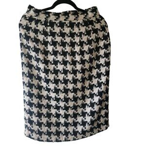 Vintagr Houndstooth Black & White Pencil Skirt By Doncaster Silks 100% Silk Wome